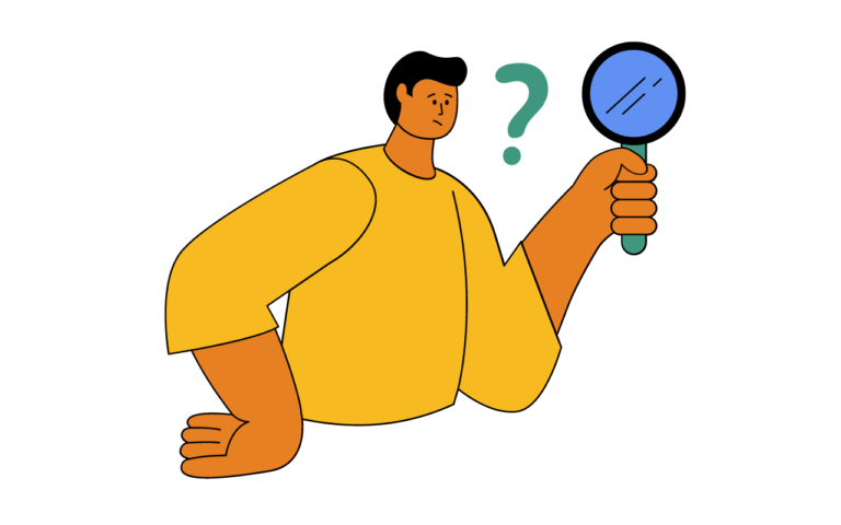 persona de amarillo con una lupa investigando el error 404